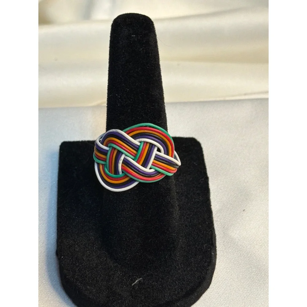 Vintage Tortoise Rhinestone Barrette and Multi Color Woven Knot Ring Set